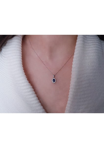 Pırlanta ve Oval Safir Taşlı Anturaj Kolye 0404P0163 fiyatları