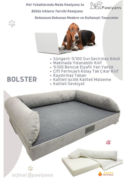 Bolster Üst Kalite Köpek Yatağı 6,5-10CM Süngerli Sıvı Geçirmez Alezli. %100 Elyaflı. 2 Fermuarlı