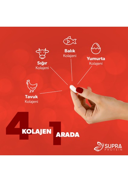 Supra Protein Multi Collagen Complex 60 Tablet- 5 TİP Kolajen- Balık, Sığır, Tavuk, Yumurta Kabuğu Zarı Kolajeni Karışımı + Hyaluronik Asit & Vitamin C