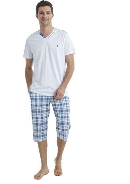 Erkek Beyaz Kapri Pijama Takımı 40520