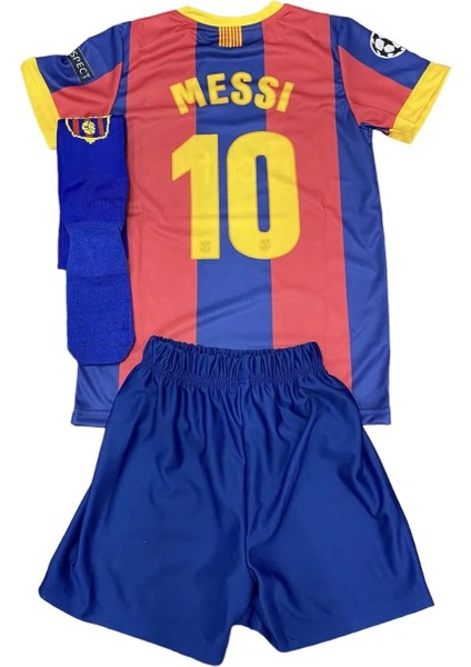 Messi Barcelona Çoraplı Bordo Mavi Çocuk Nostalji Halı Saha Forma