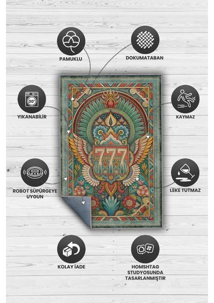 7-7-7 Temalı Yeşil Renkli Spiritüel Temalı Melek Habercisi Şans Getiren Sayı Sekansılı Halı fırsatları