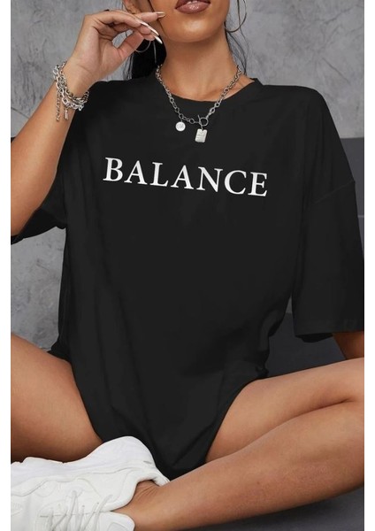 Siyah Balance Baskılı T-Shirt
