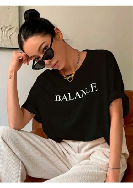 Siyah Balance Baskılı T-Shirt modelleri
