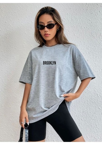 Brooklyn Baskılı Bisiklet Yaka T-Shirt