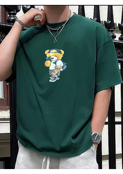 Peluş Ayı Baskılı Bisiklet Yaka Tshirt fiyatları