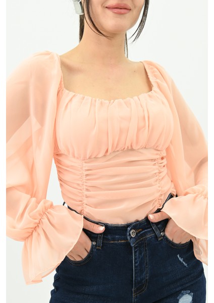 Kadın Şifon Crop Bluz 1734-24
