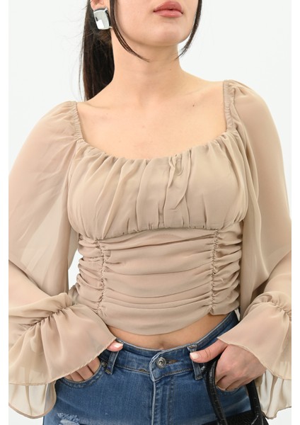 Kadın Şifon Crop Bluz 1734-24 fırsatları