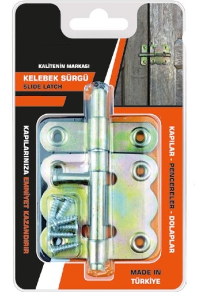 Kelebek Sürgü Kilit Kapı Pencere Dolap Kilidi Sürgülü Kilit 8-6 cm Sürgü Kilit