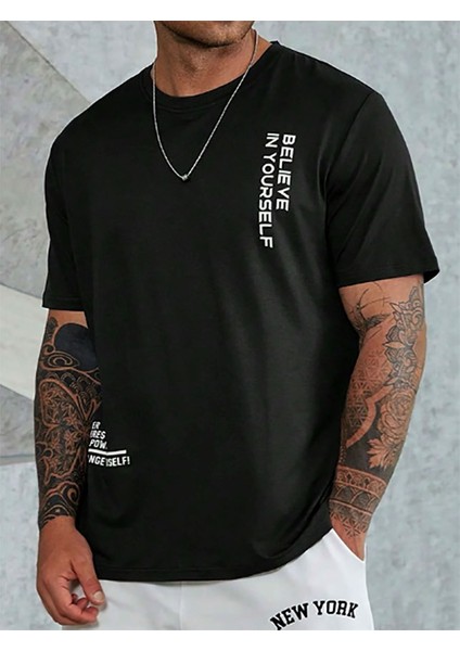 Believe Baskılı Bisiklet Yaka Tshirt
