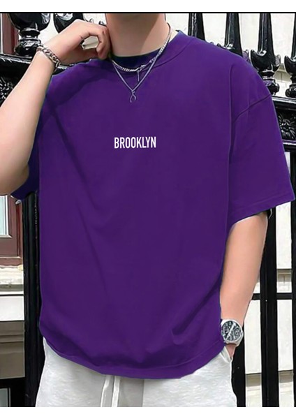 Brooklyn Baskılı Bisiklet Yaka T-Shirt