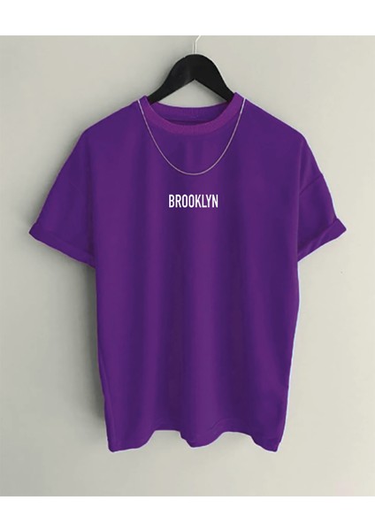 Brooklyn Baskılı Bisiklet Yaka T-Shirt