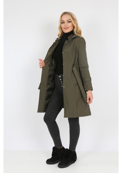 Kadın Haki Yeni Tred Trençkot Yağmurluk modelleri