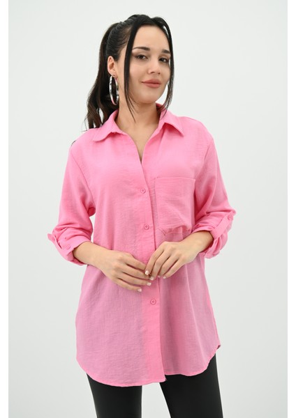 Kadın Keten Cep Detaylı Gömlek 1732-24