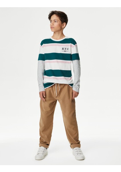 Relaxed Kesim Pamuklu Chino Pantolon (6-16 Yaş)