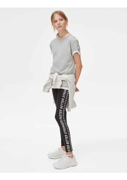 Slogan Desenli Legging Tayt (6-16 Yaş)