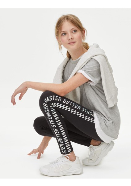 Slogan Desenli Legging Tayt (6-16 Yaş) modelleri