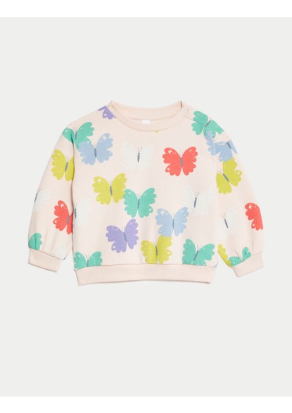 Marks & Spencer Kelebek Desenli Yuvarlak Yaka Sweatshirt