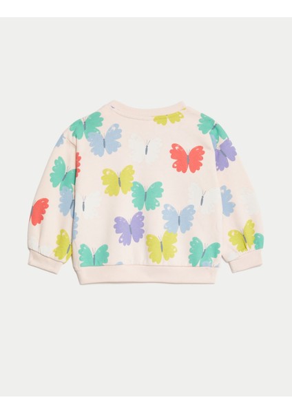 Marks & Spencer Kelebek Desenli Yuvarlak Yaka Sweatshirt