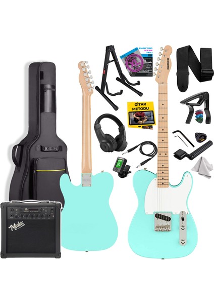 TLX-50GR-25AMP Tele Kasa Maple Klavye 2 Single-Coil 25 W Amfili Elektro Gitar
