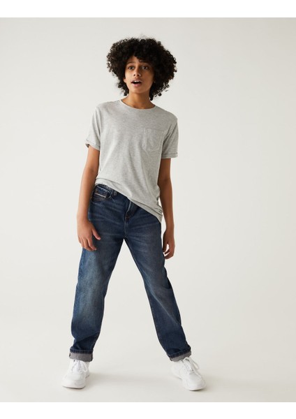 Saf Pamuklu Relaxed Fit Jean Pantolon