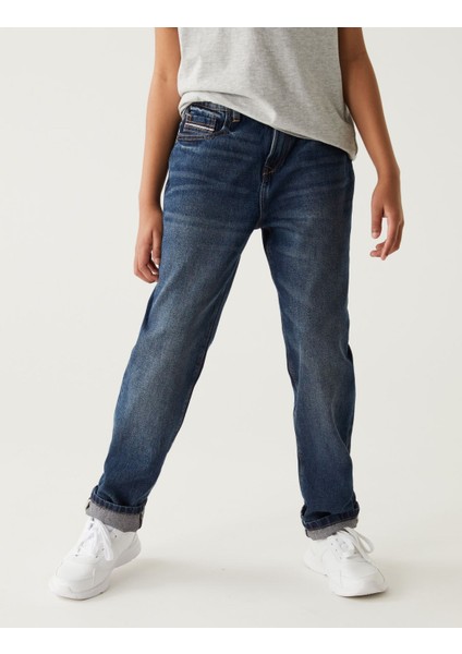 Saf Pamuklu Relaxed Fit Jean Pantolon