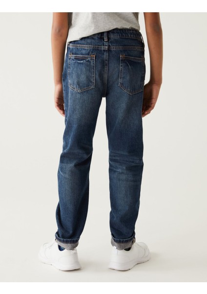 Saf Pamuklu Relaxed Fit Jean Pantolon