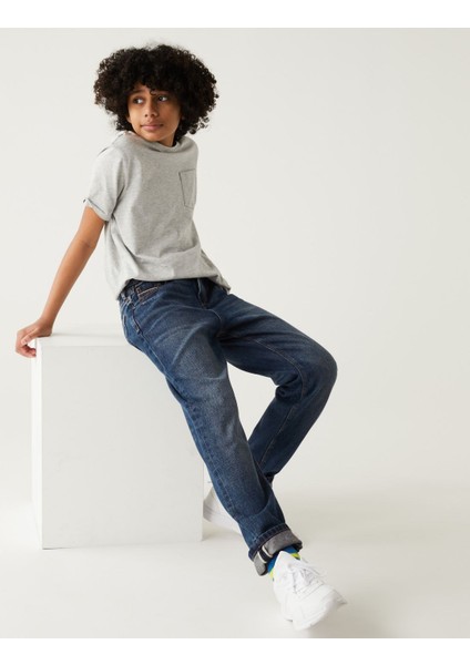 Saf Pamuklu Relaxed Fit Jean Pantolon