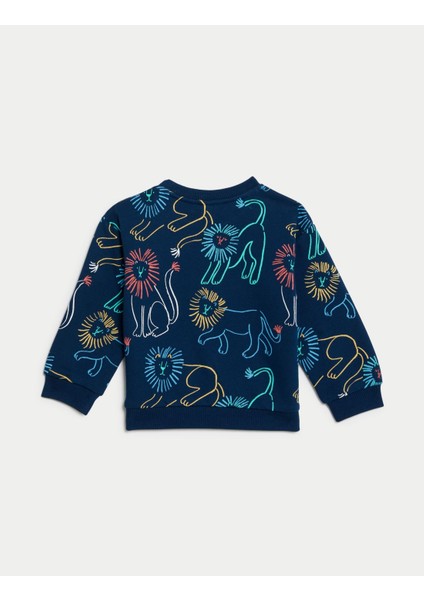 Marks & Spencer Aslan Desenli Yuvarlak Yaka Sweatshirt