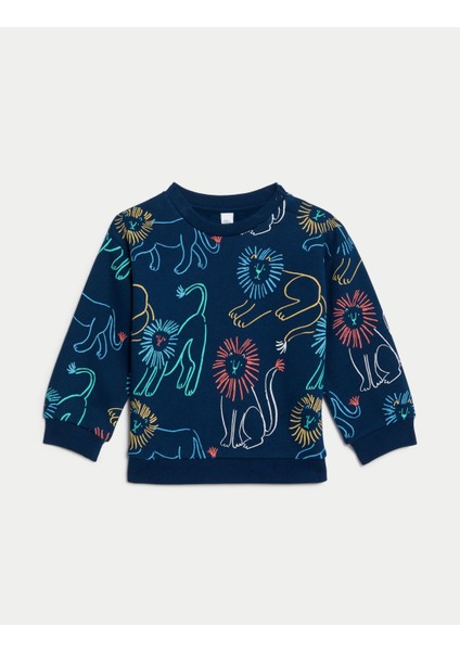 Marks & Spencer Aslan Desenli Yuvarlak Yaka Sweatshirt