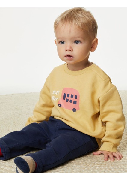 Desenli Yuvarlak Yaka Sweatshirt