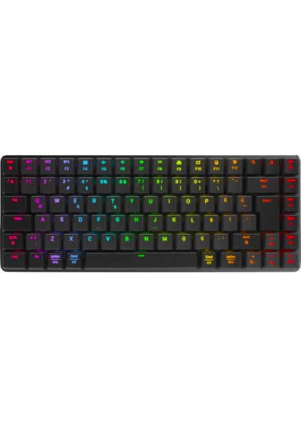 W-Granıte Siyah/gri Low Profile Red Swıtch Q Rgb 2,4 Ghz+ Bt Mekanik Gaming Oyuncu Klavye