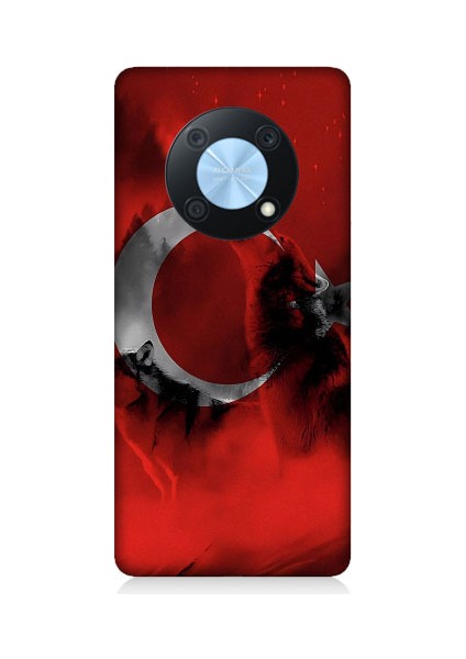 Huawei Nova Y90 Uyumlu Türk Bayrağı ve Kurt Desenli Silikon Kılıf
