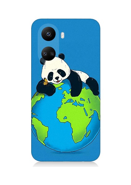 Huawei Nova 10 Se Uyumlu Yorgun Panda ve Dünya Desenli Silikon Kılıf