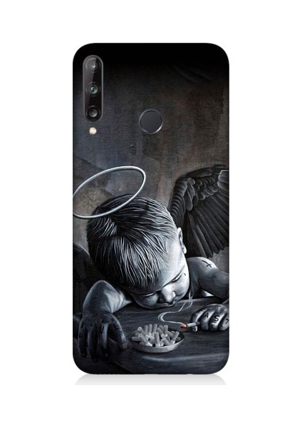 Huawei P40 Lite E Uyumlu Hayattan Bıkmış Melek Desenli Silikon Kılıf