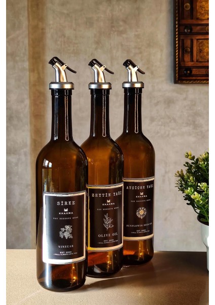Amber Zeytinyağı Ayçiçek Yağı Sirke Şişesi Yağdanlık 3lü Set 750ML S3750-SZ fiyatları