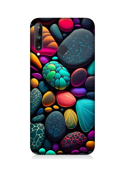 Huawei P40 Lite E Uyumlu Artx Kırmızı Doğa Taşlar Desenli Silikon Kılıf