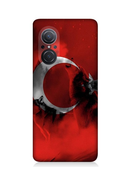 Huawei Nova 9 Se Uyumlu Türk Bayrağı ve Kurt Desenli Silikon Kılıf
