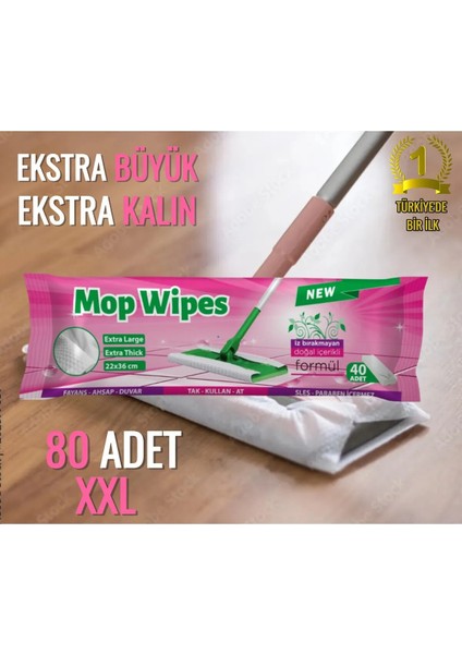 Mop Uyumlu Çok Amaçlı Islak Temizlik Havlusu Beyaz Sabun Kokulu (2X40=80 Adet 22*36CM)