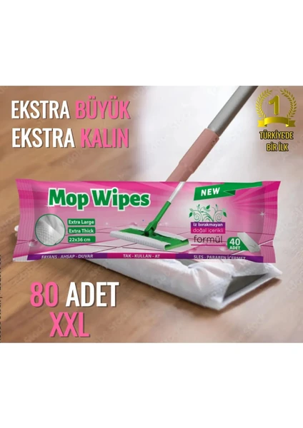 Mop Wipes Mop Uyumlu Çok Amaçlı Islak Temizlik Havlusu Beyaz Sabun Kokulu (2X40=80 Adet 22*36CM)