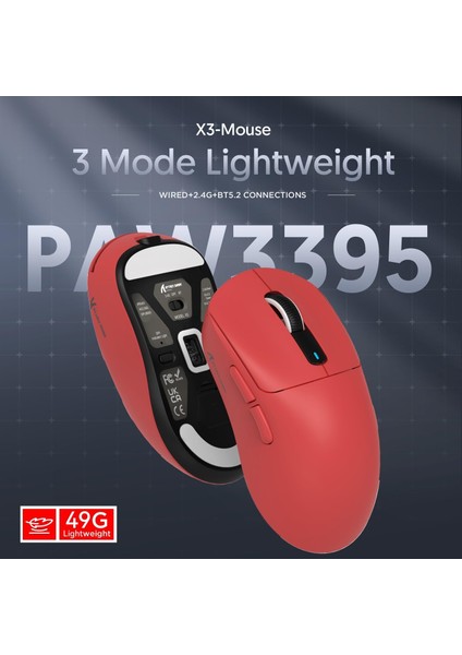 X3 Superlıght Kablosuz Oyuncu Mouse PAW3395 (Grıp Tape Hediyeli)