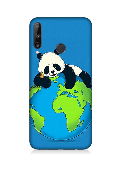 Huawei P40 Lite E Uyumlu Yorgun Panda ve Dünya Desenli Silikon Kılıf
