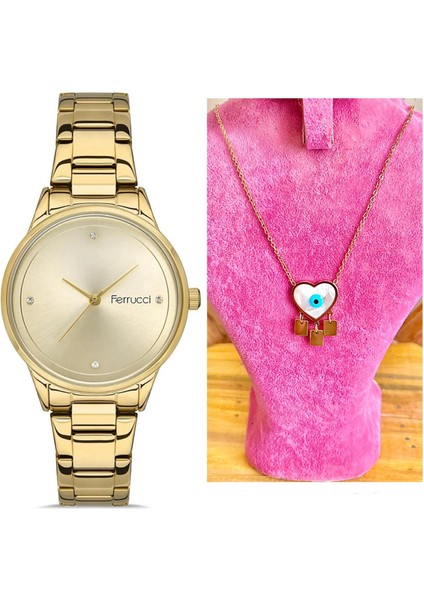 Sade Şık Tasarım Çelik Kadın Kol SAAT+%100 Çelik Sedefli Kolye