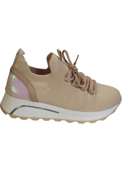 Yazkış Kadın Siyah Ten Triko Kumaş Bağcıksız Arkası Holıganlı 4cm Comfort Taban Fashıon Spor Ayakkab
