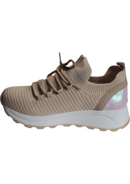 Yazkış Kadın Siyah Ten Triko Kumaş Bağcıksız Arkası Holıganlı 4cm Comfort Taban Fashıon Spor Ayakkab