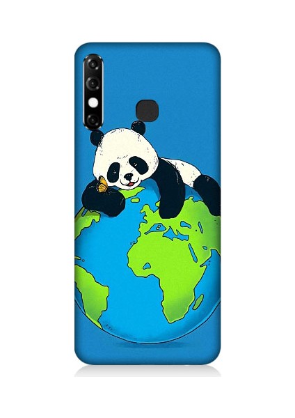 Infinix Hot 8 Yorgun Panda ve Dünya Desenli Silikon Kılıf