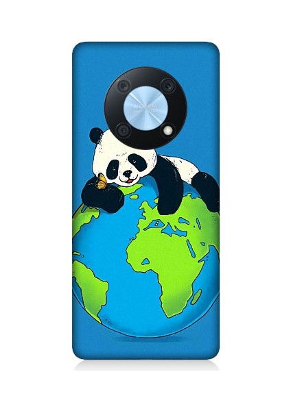 Huawei Nova Y90 Uyumlu Yorgun Panda ve Dünya Desenli Silikon Kılıf