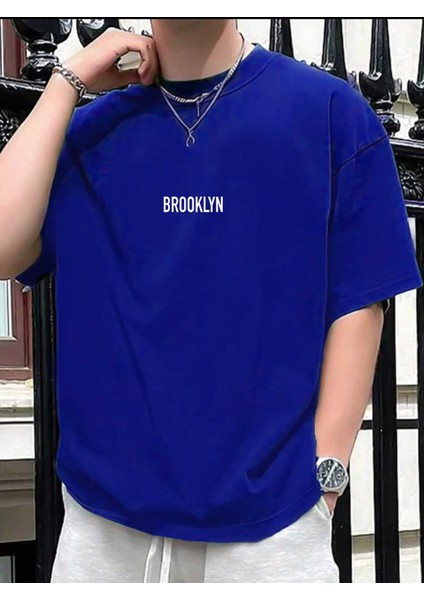 Brooklyn Baskılı Bisiklet Yaka T-Shirt