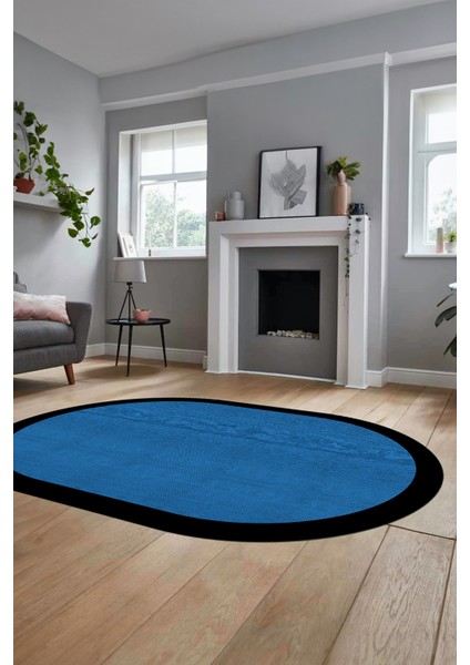 Dijital Kaymaz Yıkanabilir Jüt-Hasır Tasarım Oval Mutfak Yolluk Salon Halısı, O-Jüt-06-Mavi,