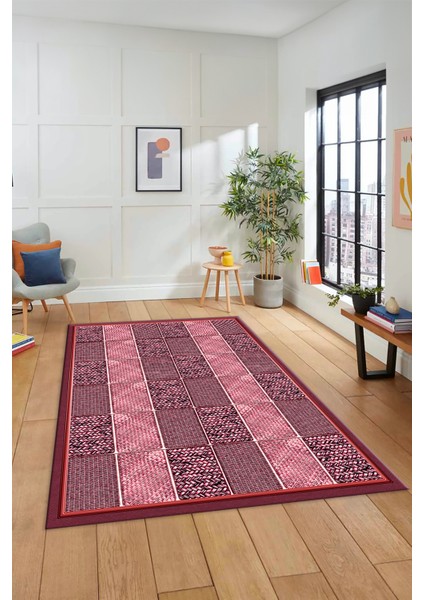 Dijital Baskılı Kaymaz Yıkanabilir Jüt-Hasır Desenli Mutfak Yolluk Salon Halısı, Jüt-02-Kırmızı,